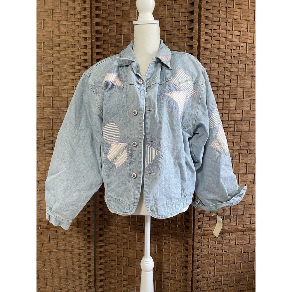 Vintage Major Damage Denim Jacket Size 1 80s 90s Patchwork Cottage Core Granny